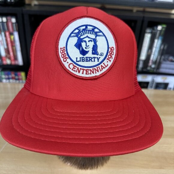 Vintage 1986 Statue Of Liberty NY USA 100 Year Trucker Hat Snapback Dad Cap Red - Picture 1 of 6